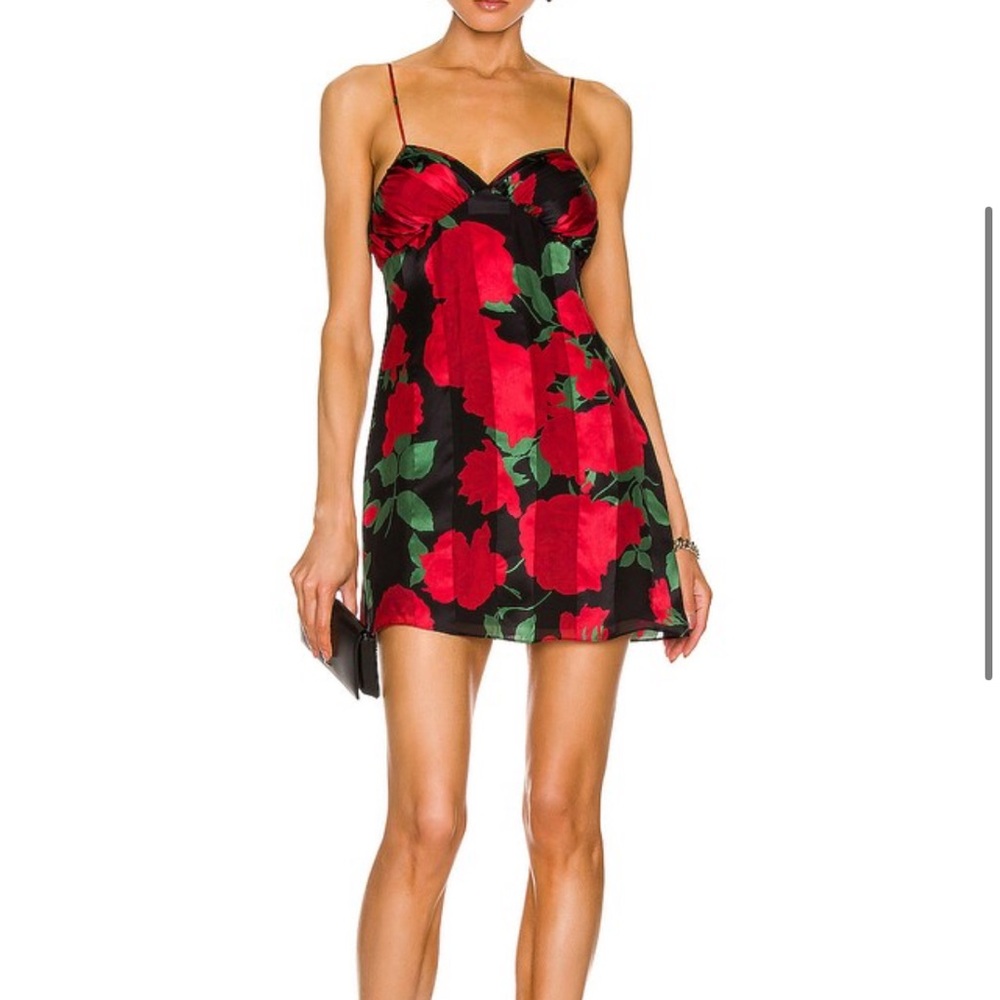 Saint Laurent Red and Black Floral Dress